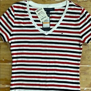 Tommy Hilfiger NWT V-neck tee! Cotton, red, white, & blue, small, short sleeves!